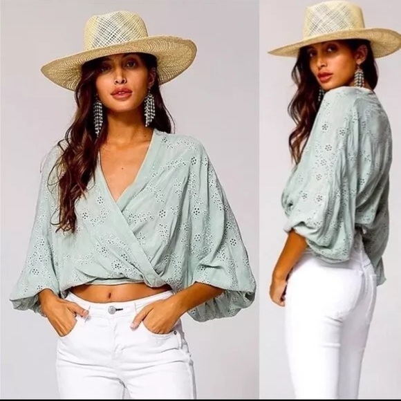 Young Fabulous & Broke Tops - YOUNG FABULOUS & BROKE Mint Geneva Eyelet Top